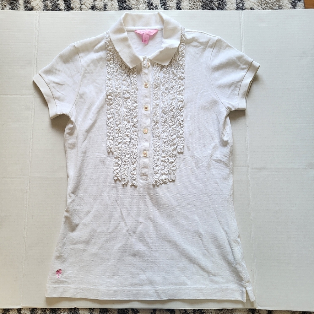 Lilly Pulitzer Size S White Polo Ruffled Basic Preppy School Girl Golf Tennis